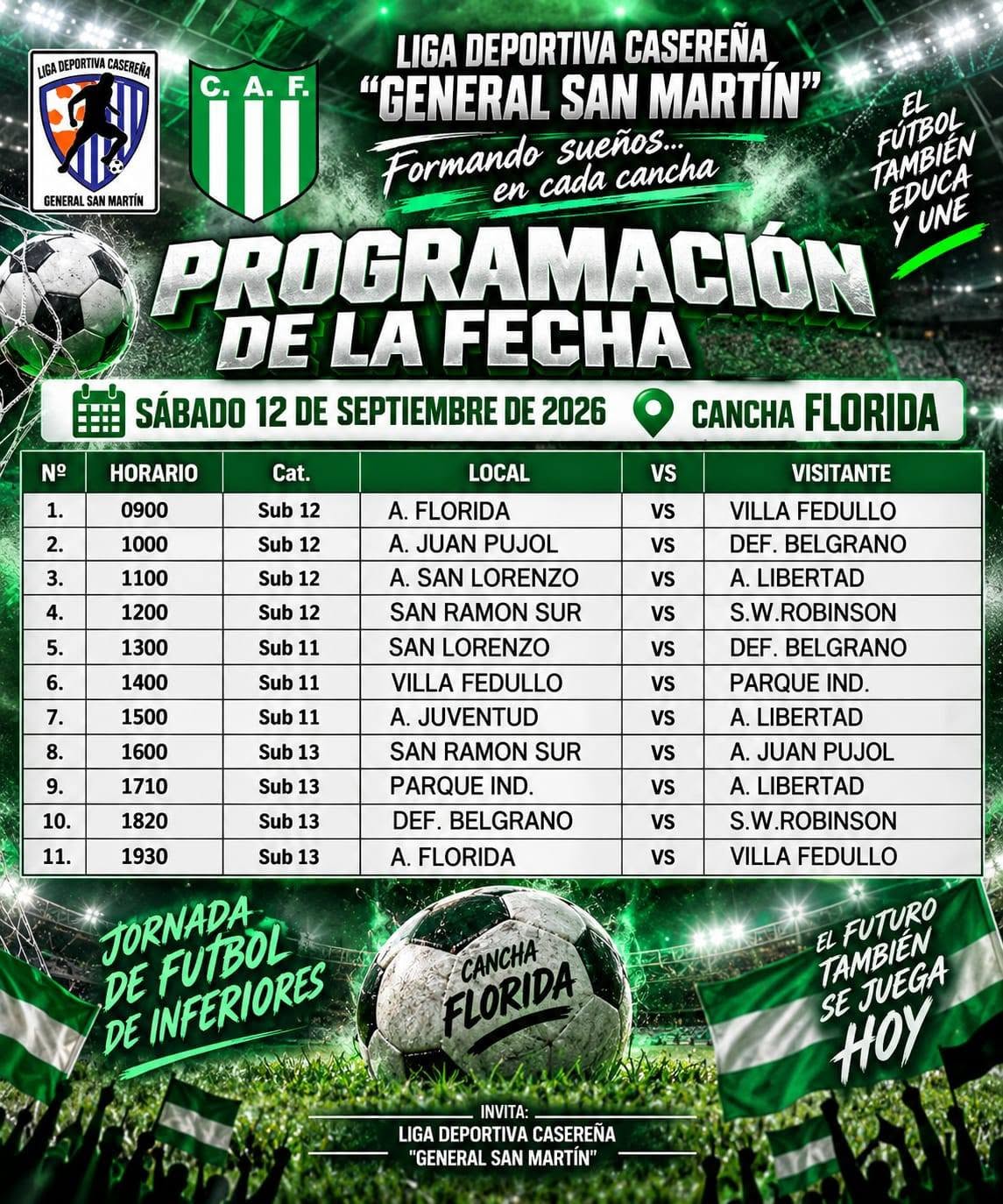 Fútbol de inferiores: cancha de Florida se prepara para una maratón de once partidos